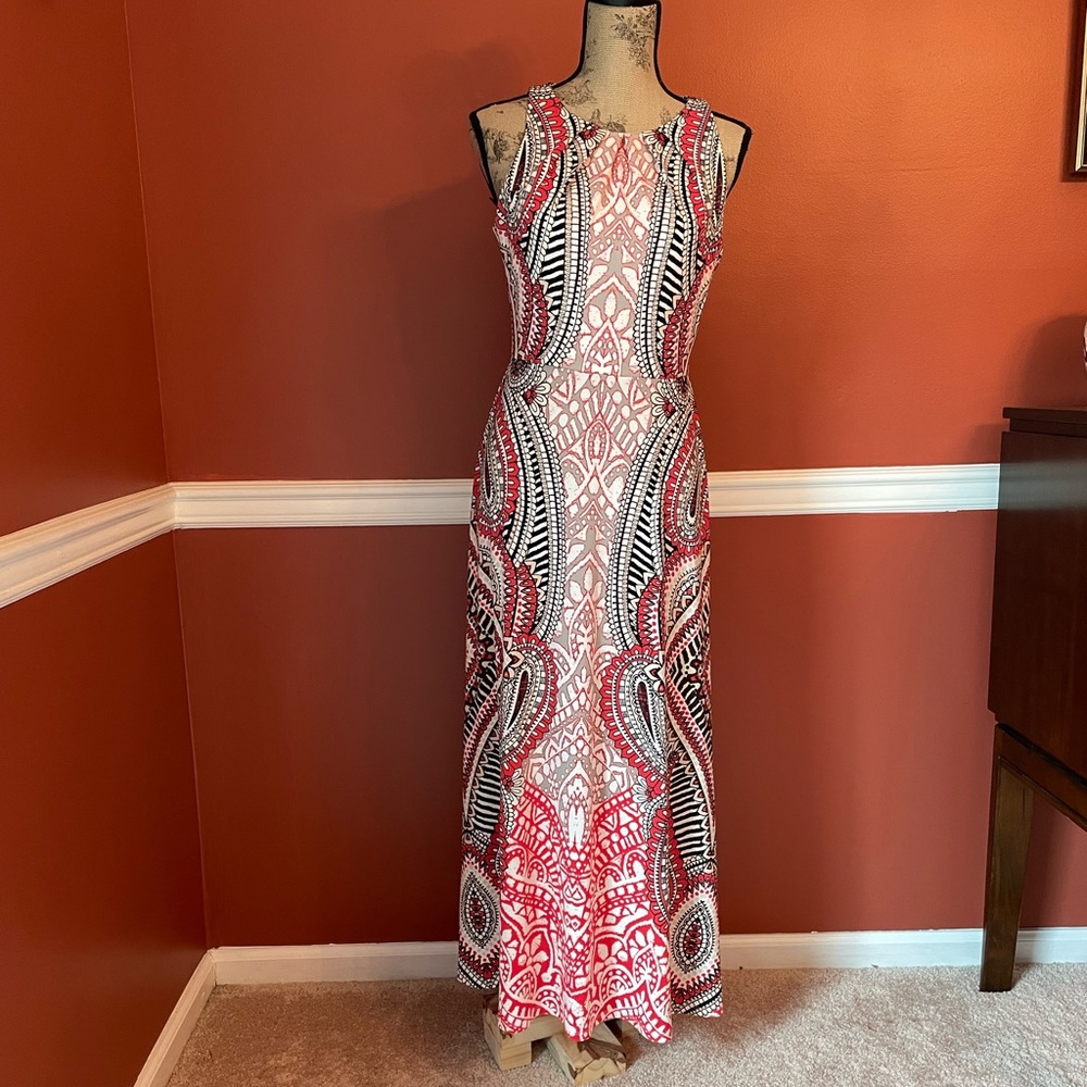 Cb established 1962 red black and white print maxi dress. Size 6